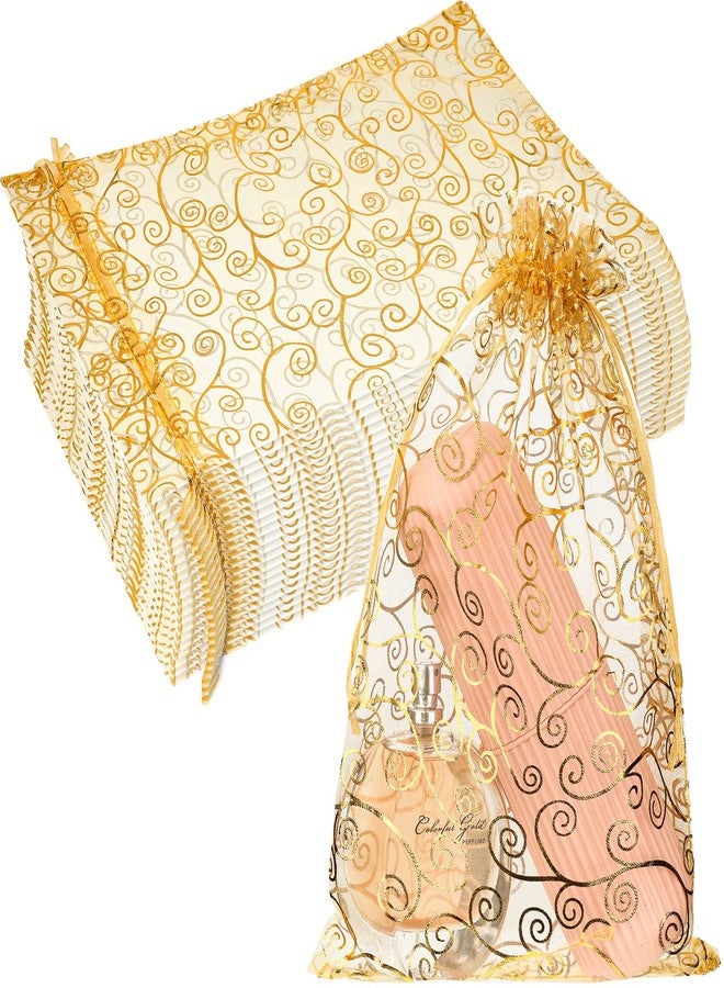 Kigeli 100 Pcs 8 x 12 Inches Large Organza Gift Bags Wedding Party Favor Gift Candy Toys Makeup Pouches Gift Bag Drawstring Jewelry Gift Bag for Wedding Baby Shower Christmas Party Favors Gift(Gold) (Gold, Vine) - Image 1